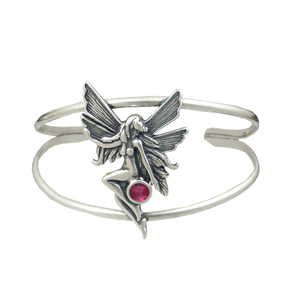 Sterling Silver Fairy Cuff Bracelet With Pink Tourmaline